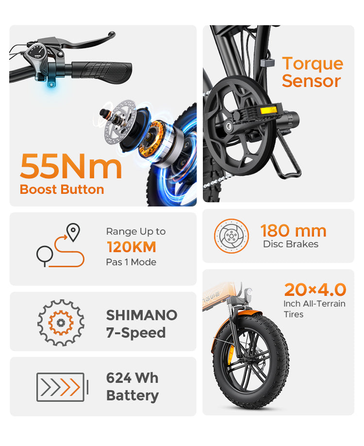 Engwe EP-2 Boost Opvouwbare Elektrische Fatbike met Torque Sensor